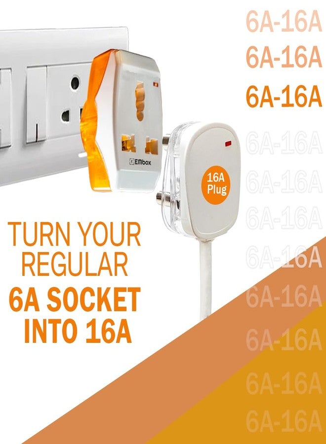 EMBOX محول كهربائي من 6 أمبير إلى 16 أمبير من إمبوكس لأجهزة تسخين المياه، والثلاجات، وأفران الميكروويف، والأجهزة المنزلية الثقيلة - مقبس ثلاثي الأطراف متعدد المنافذ مع مؤشر LED، مناسب لجميع المقابس الدولية، عبوة من قطعتين - Image 2